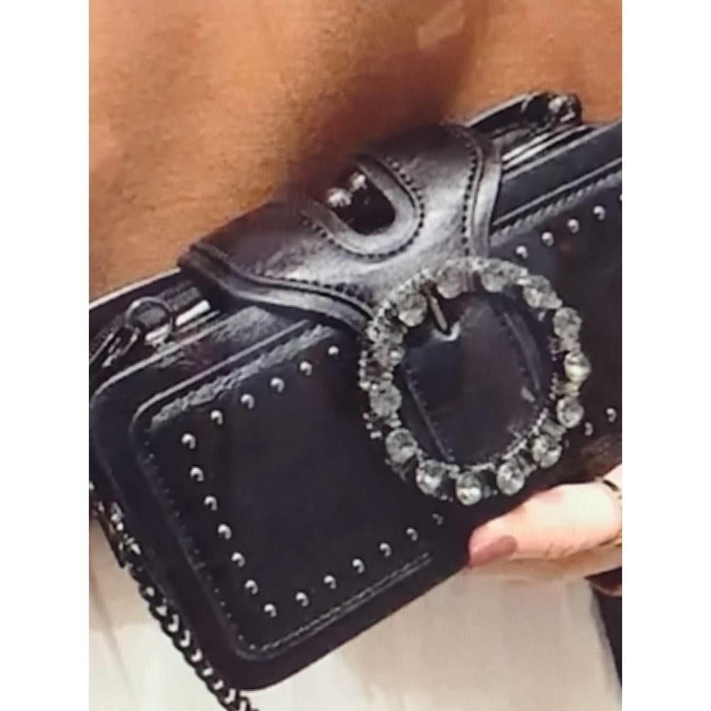 Black Rhinestone wallet purse with buckle clasp and multiple sections